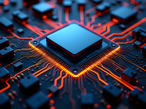 회로판 위에 CPU 클로즈업.