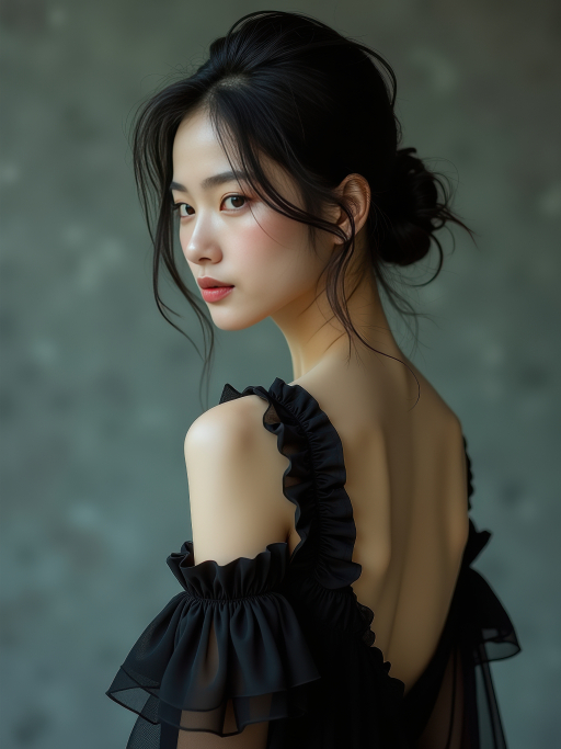 검은 드레스를 입은 여성