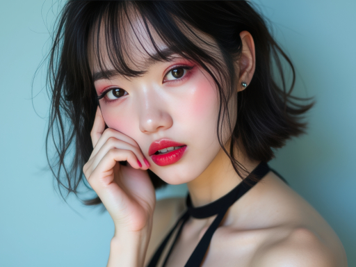 빨간 입술의 젊은 여성